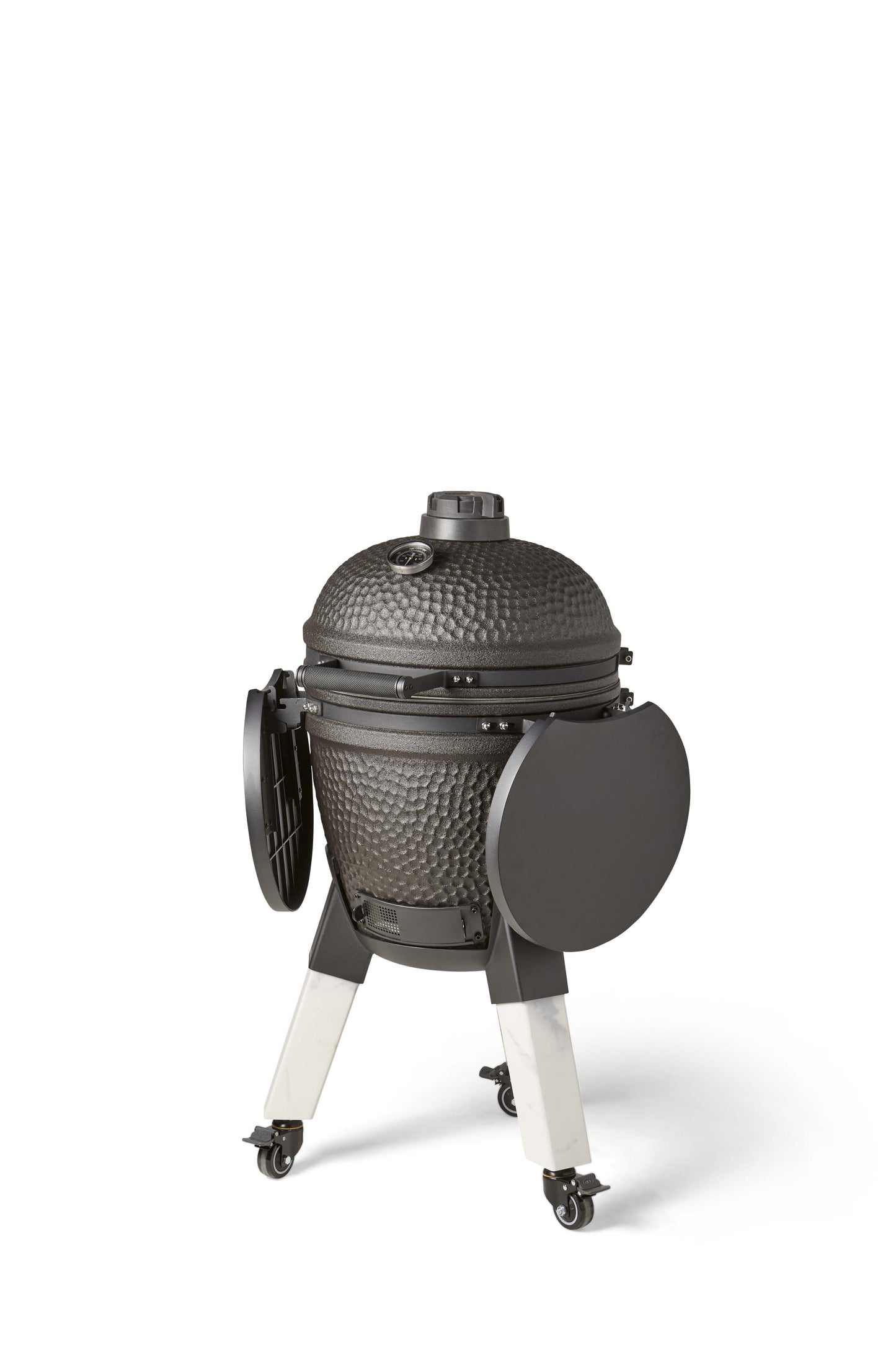 Kamado Moddern Special black, incl zijtafeltjes, aluminium marmerlook poten én wieltjes