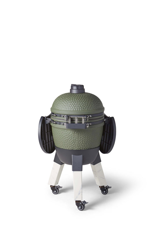 Kamado Moddern Special green, incl zijtafeltjes, aluminium marmerlook poten én wieltjes