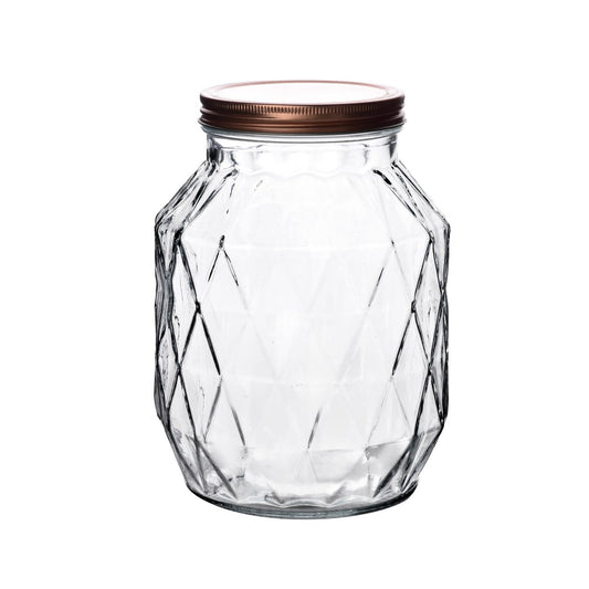 Grote diamantvormige glazen pot met deksel