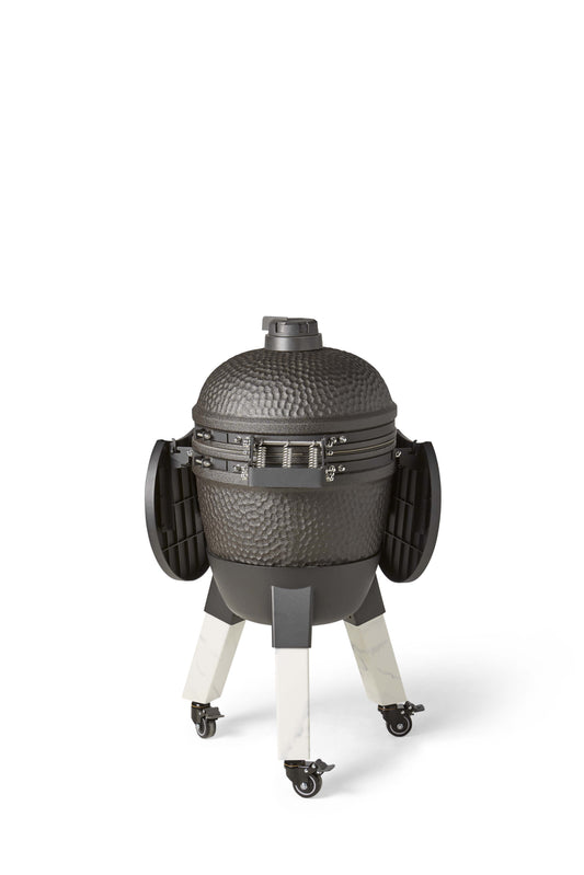 Kamado Moddern Special black, incl zijtafeltjes, aluminium marmerlook poten én wieltjes