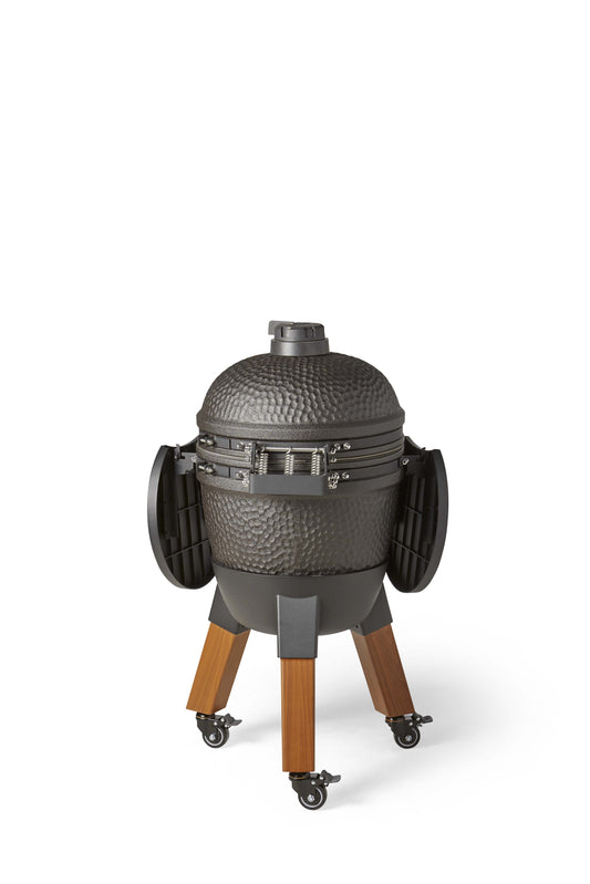 Kamado Moddern Special black, incl zijtafeltjes, aluminium houtlook poten én wieltjes