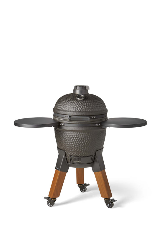 Kamado Moddern Special black, incl zijtafeltjes, aluminium houtlook poten én wieltjes